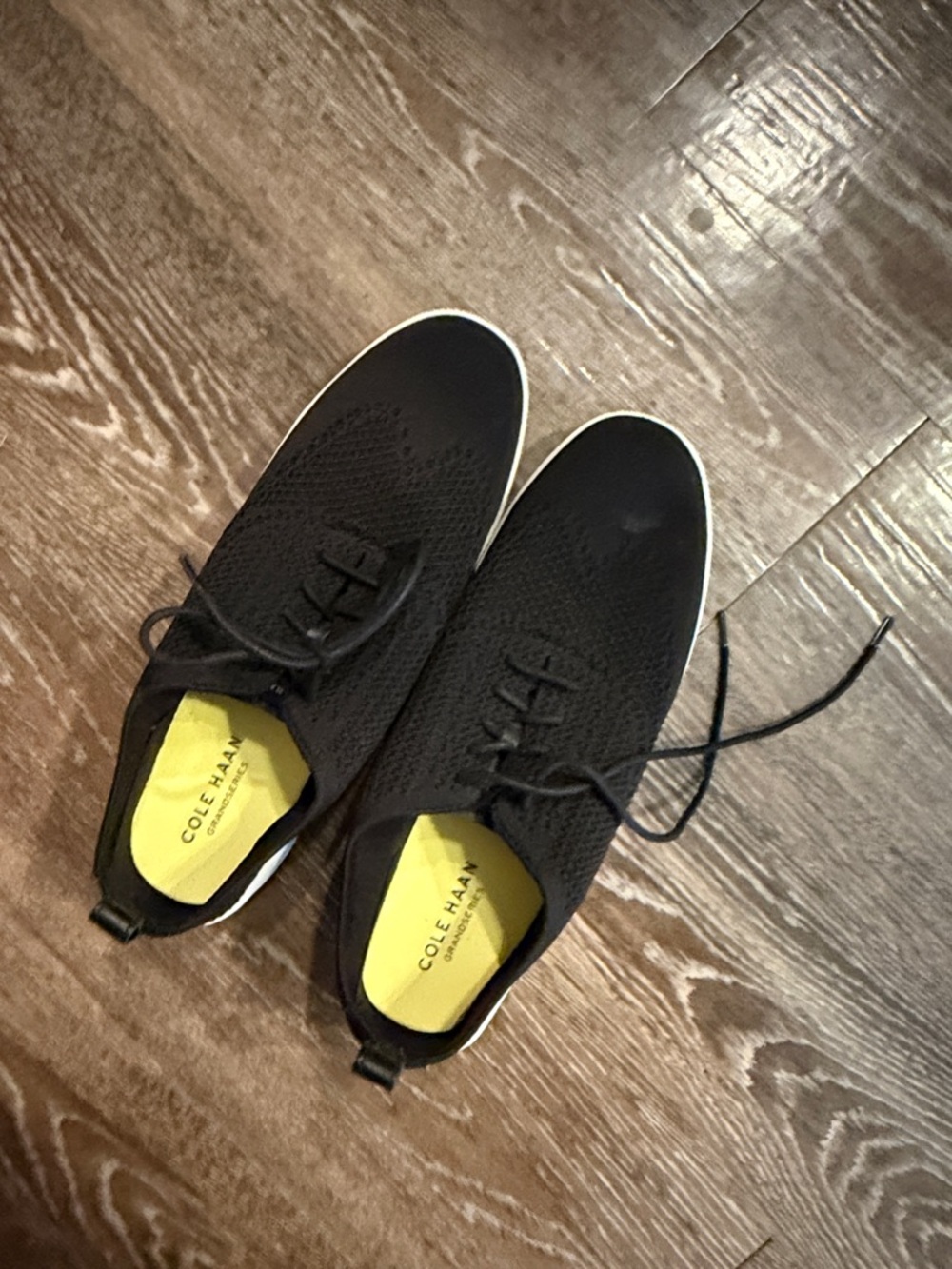Cole Haan Black Knit Lace-Up Sneakers with Yellow Insole
